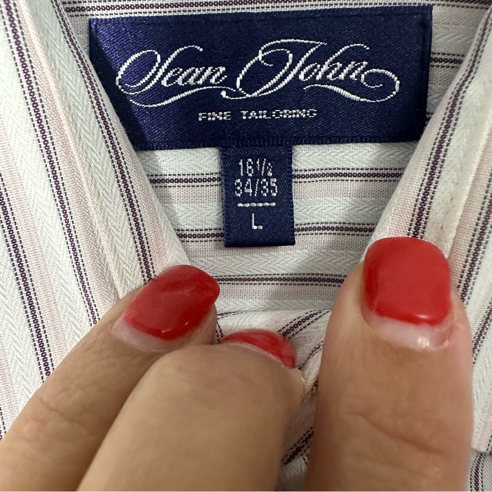 Sean John Men's Cream and Black Pinstripe Dress Shirt - Picture 3 of 3